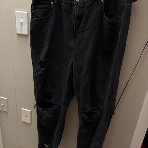 GAP Black Distressed Straight Leg Jeans
